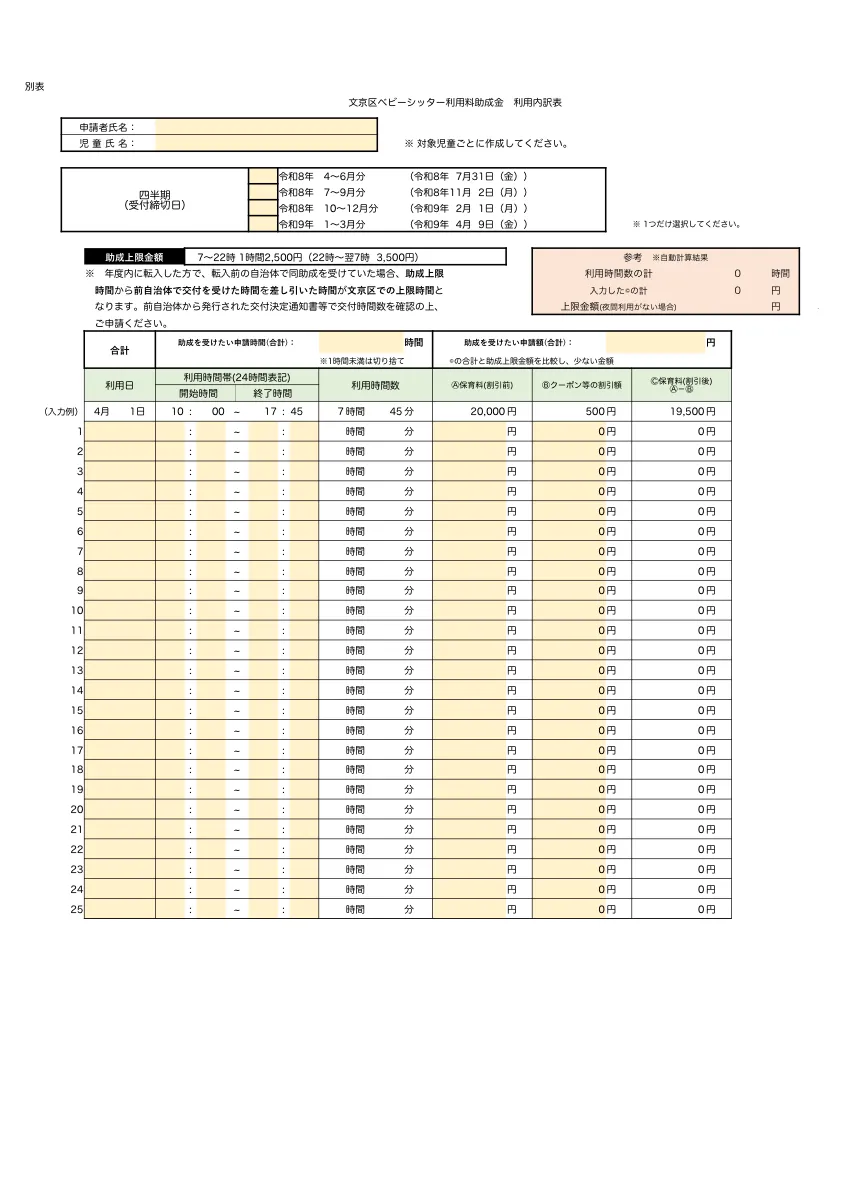 文京区の利用内訳表